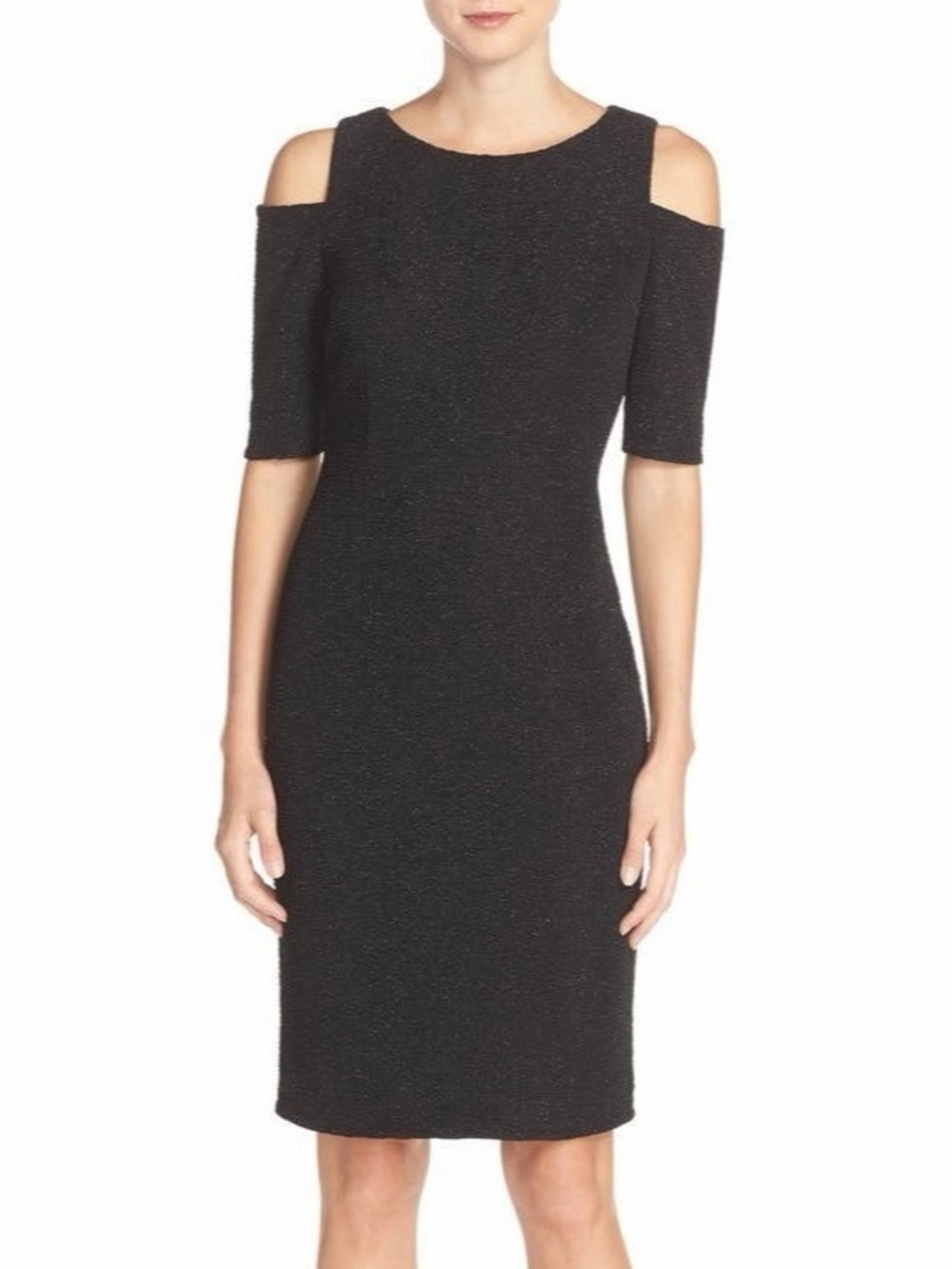 Eliza J Cold Shoulder Sparkle Knit Black Sheath Cocktail Party Dress Size 8